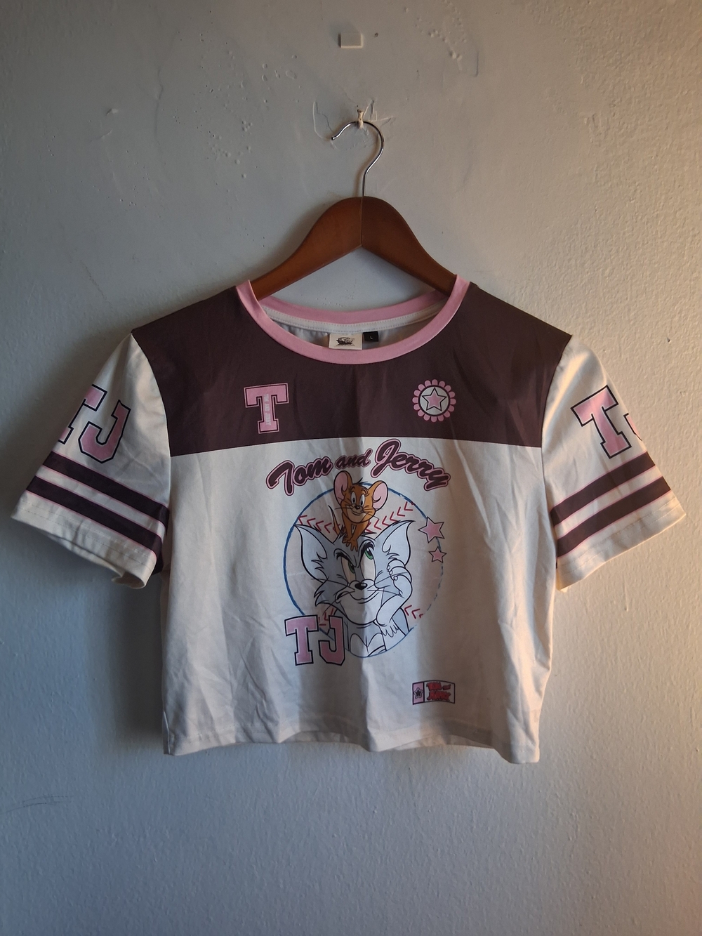 Tom and Jerry Pink & White Cropped Graphic Tee